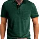 Men's Casual Polo Shirts Classic Button Basic Short Sleeve Shirt Solid Color Cotton Tees Golf Stylish Tops (X-Large)