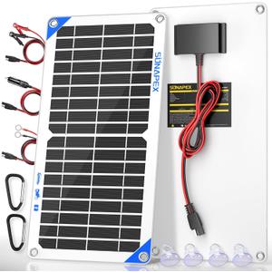 SUNAPEX 12V 10 Watt Solar Trickle Charger Maintainer - Waterproof Solar Powered Battery Charger - Solar Panel Kit Built-in Smart Charge Controller for Car Rv Trailer Truck Boat Automotive Marine (White)