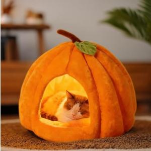 2025 Pumpkin Cat House, Cute Pumpkin Shape Cat Cave, Cozy Washable Pumpkin Cave Tent Pumpkin Cat Bed with Removable Cushion for Indoor Cats & Small Dogs, 2026 New Pumpkin Cat Bed