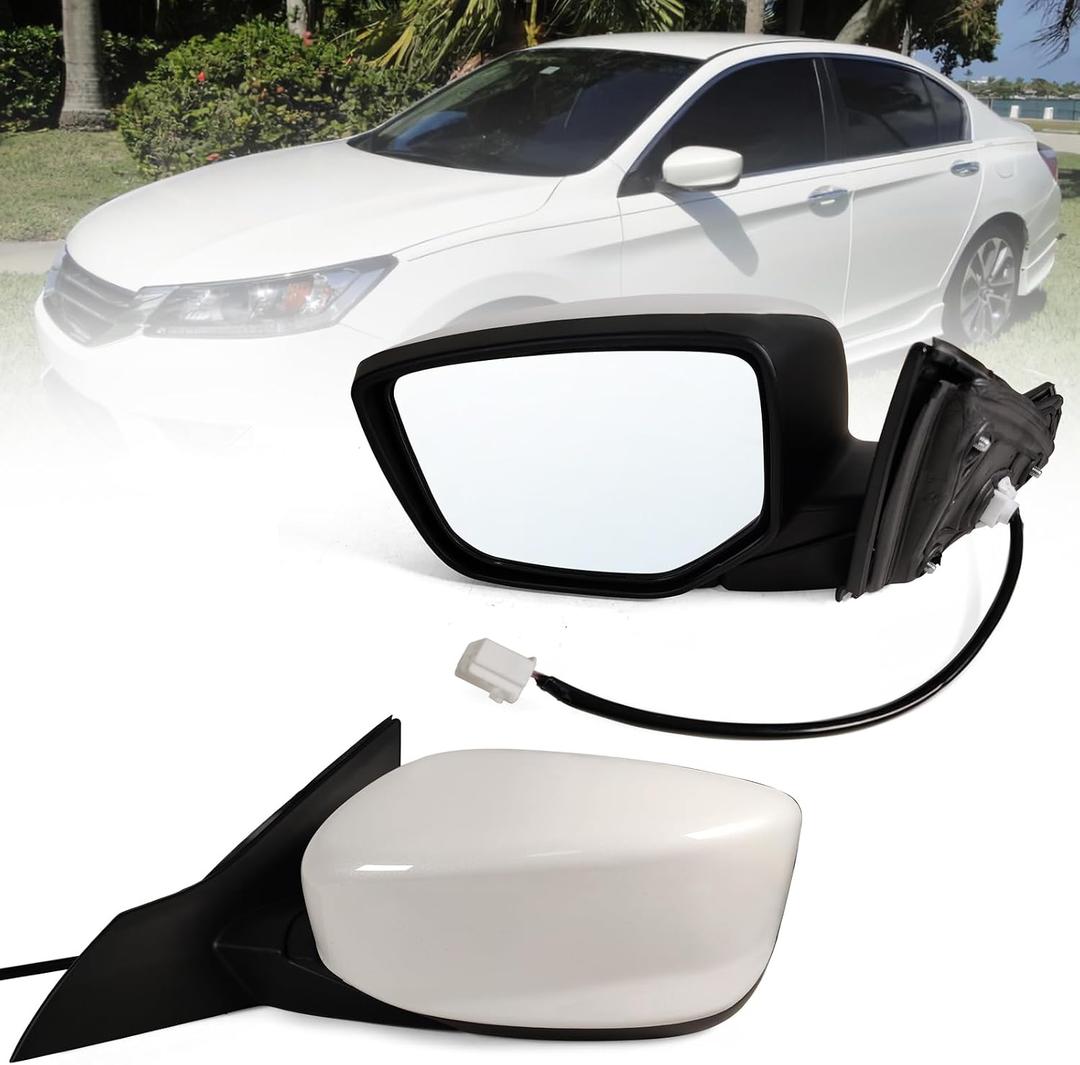 Left Driver side Mirror Fits 2013-2017 Honda Accord Sedan/Coupe with Power Glass without Heated without turn signals without Blind Spot Match White Replace 76258T2FA11(3Pins)