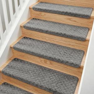 MBIGM Bullnose Carpet Stair Treads, 14 Pack, 9.5"x30", Metal-Reinforced
PP tufted carpet with PP grid base, steel-core support, nonwoven cushioning and TPR adhesive backing for indoor stairs