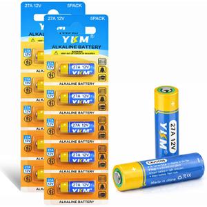 YKM 10 Pack A27 12V Alkaline Battery LR27A MN27 L828F 27A 12 Volt Battery for Ceiling Fan Remote Garage Door Opener