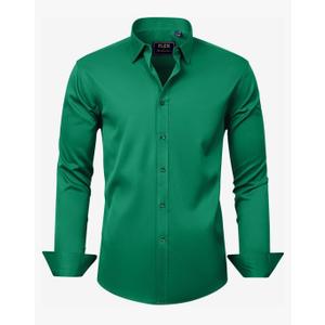 J.VER Men's Dress Shirts Solid Long Sleeve Stretch Wrinkle-Free Formal Shirt Business Casual Button Down Shirts, L