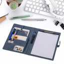 Padfolio Portfolio Leather Binder, Interview Legal Document Organizer, Padfolio Clipboard Folder, Business Card Holder Included 2pcs Letter Sized Writing Pad (Blue)