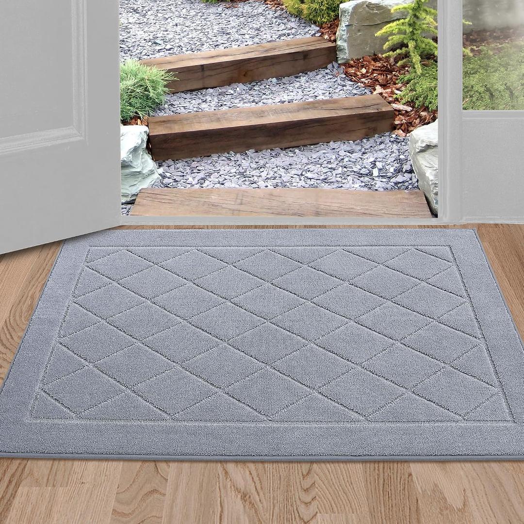 BEQHAUSE Dirt Trapper Door Mat 24" x 36", Doormat Non-Slip Entryway Rugs Washable, Dog Door Mat Stain Resistant and Absorbent Welcome Floor Mat for Front Back Door, Mud Wet Shoes & Paws, Grey