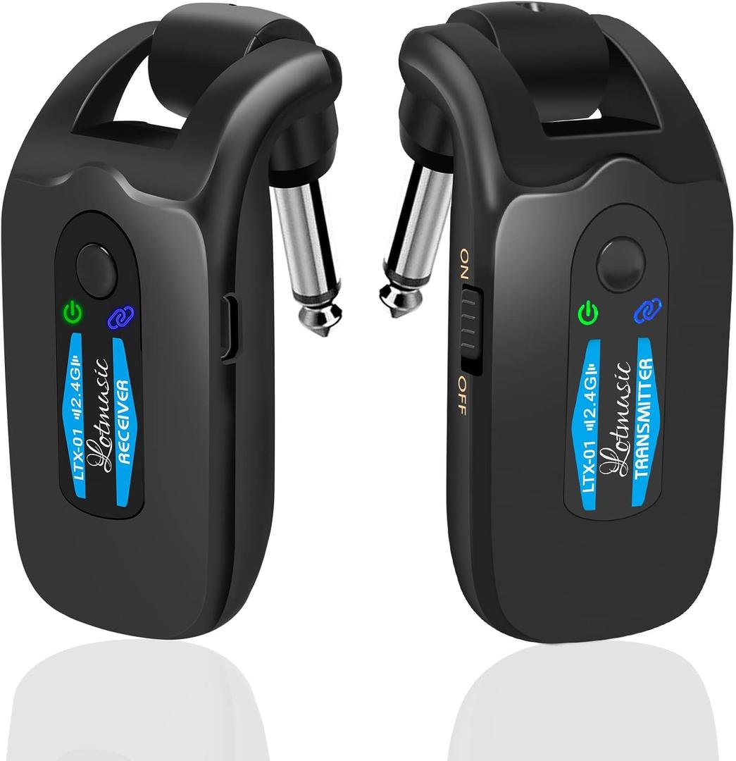 2.4GHZ Wireless Guitar System, Rechargeable Digital Wireless Guitar Transmitter Receiver with 4 Channels and Over 10 Hours Long Battery Endurance for Electric Guitar Bass (Blue)