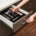 Juvale Bamboo Silverware Organizer for Drawer, Kitchen, 6 Slot Utensil Tray (Black, 17 x 11.75 x 1.75 In)