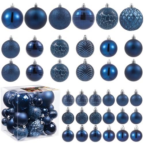 LANGXUN 36pcs Midnight Blue Christmas Tree Decorations Balls, Bolas De Navidad, 2025 Christmas Decor, Indoor Outdoor Shatterproof Christmas Ornaments, Xmars Party Wedding Suppiles