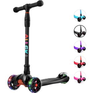 Allek Kick Scooter B02, Lean 'N Glide Scooter with Extra Wide PU Light-Up Wheels and 4 Adjustable Heights for Children from 3-12yrs (Black)