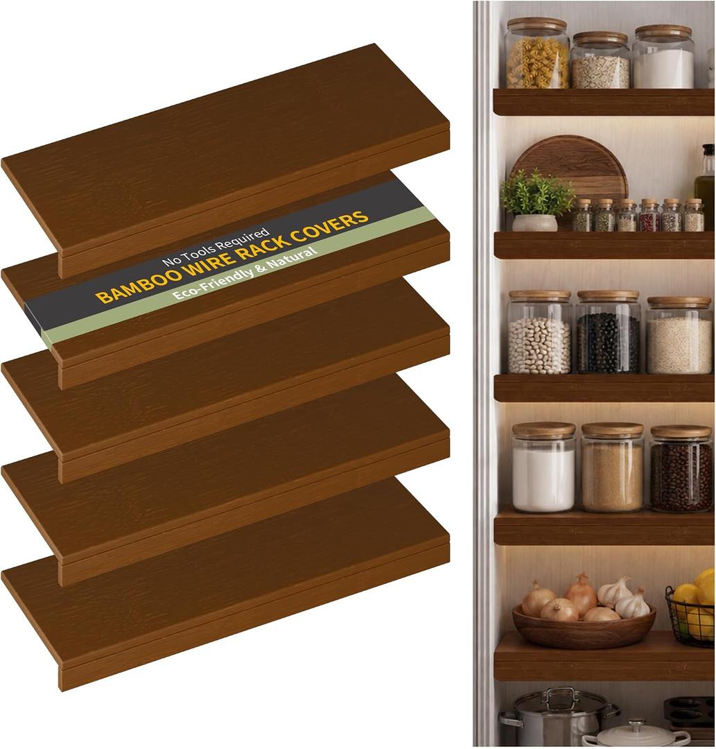 Bamboo Wire Shelf Covers, 34" W x 12" D, 5-Pack, Walnut