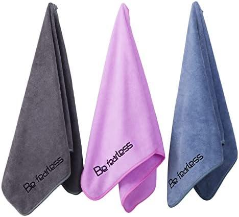 Wuwahold Microfiber Gym Towels Bigger Size Super Soft for Exercise Fitness, Sports, Workout, 380-GSM 15-Inch x 31-Inch Quick-Drying Towels (3 Pack, Grey+Blue+Purple)