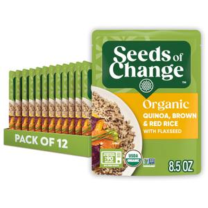 SEEDS OF CHANGE Organic Quinoa, Brown & Red Rice with Flaxseed, Organic Food, 8.5 OZ Pouch (Pack of 12) (EXP 07/31/29)