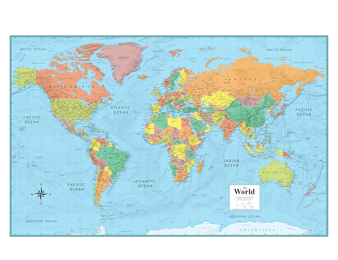 Swiftmaps 32" x 50" RMC Large World Wall Map Poster - Laminated Rolled (32x50 Signature World)