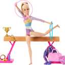 Barbie Gymnastics Doll & Accessories, Playset with Blonde Fashion Doll, C-Clip for Flipping Action, Balance Beam, Warm-Up Suit & More