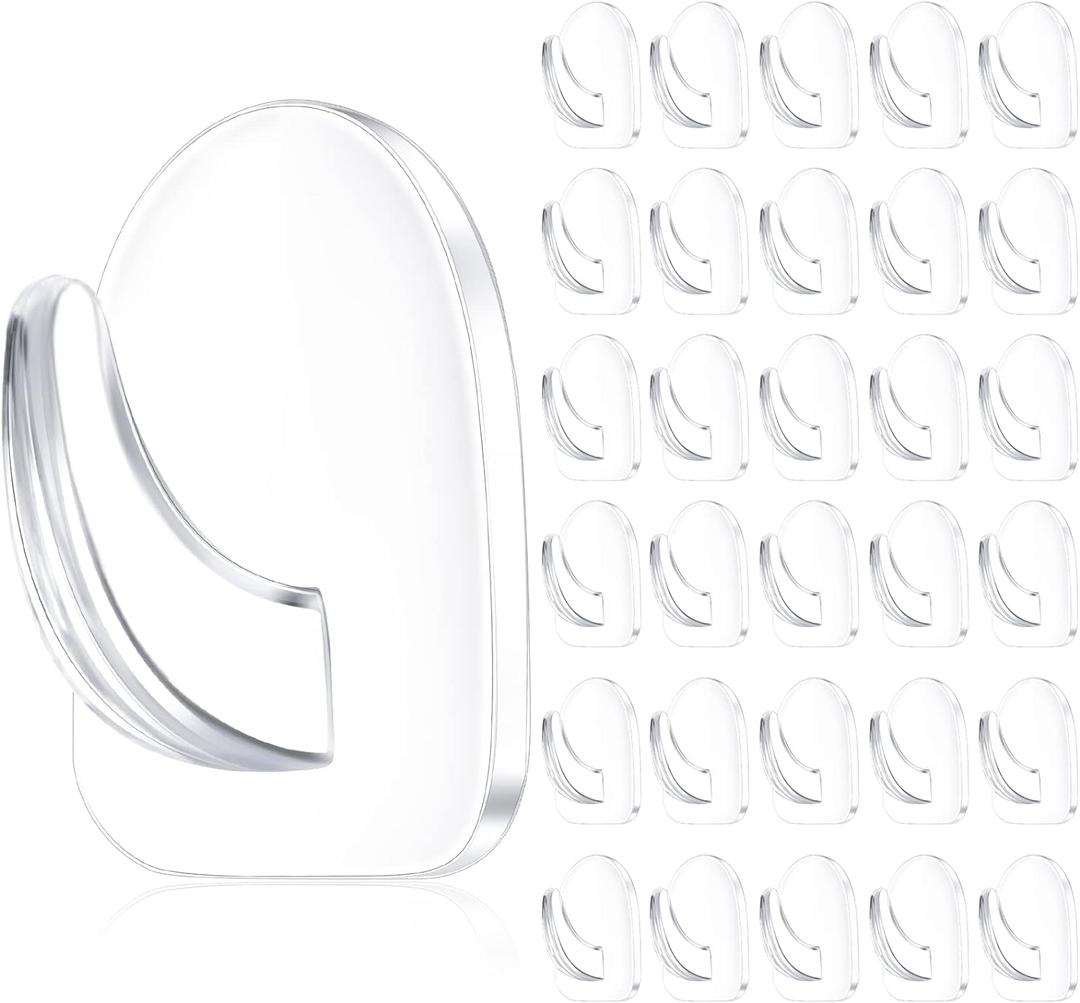Queekay 30 Pieces Clear Adhesive Wall Hooks for Hanging, Transparent Reusable Seamless Hooks Small Acrylic Sticky Hangers with Non Marking Sticker for Kitchen Bathroom Bedroom Office