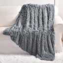 YUSOKI Grey Faux Fur Throw Blanket,2 Layers,50" x 60", Gray Soft Fuzzy Fluffy Couch Blanket Plush Furry Comfy Warm Blanket for Bed Chair Sofa Bedroom Dog Cat Men (Throw50" x 60")