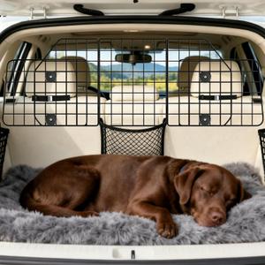 ERYTLLY Dog Car Barrier for SUVs, Vehicles, Dividers, Adjustable Heavy-Duty Wire Pet Gate, Foldable Car Pet Barrier with Mesh Bag, Car Accessories Safety Travel, for Cargo Area 36.6" to 64.5" Width (64.5 Inch [Triple Folding])