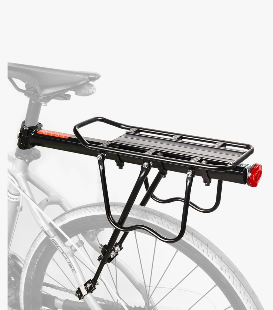 Rear Bike Rack, 110 lbs / 50KGS Bike Cargo Racks Frame Aluminum Alloy Universal Adjustable Cycling Equipment Stand Footstock Bicycle Luggage Carrier with Tools and Reflector for 26"-29" Frames
