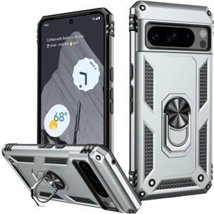 LUMARKE for Google Pixel 8 Pro Case with Screen Protector,Pass 16ft. Drop Tested Military Grade Protective Phone Cover with Magnetic Ring Kickstand Compatible with Car Mount Holder Silver