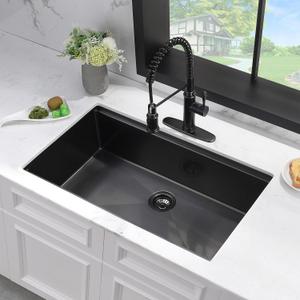 30 Inch Black Undermount Kitchen Sink Workstation - Undermount Workstation Sink Black Stainless Steel Workstation Kitchen Sink 18 Gauge Deep Single Bowl Kitchen Sink with Accessories