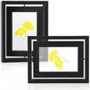 2 Pack 6x8 Rotating Floating Picture Frames, Black Wood Floating Photo Frame Double-Sided Display with Crystal Glass for Tabletop, Desk or Shelf