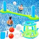Jasonwell Pool Toys Games Set - 3 in 1 Pool Volleyball Net Basketball Hoop Ring Toss Game Inflatable Floats Water Floating Volleyball Swimming Pools Party Game Accessories Toy Gift Kids Teens Adults (Green)