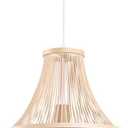 Bamboo Light Fixtures Chandelier Bamboo Wooden Pendant Light with Blue Fabric Lantern Lampshade Kitchen Island Decoration Chandelier Bamboo Wicker Light for Dinging Room, Farmhouse, 40*43cm