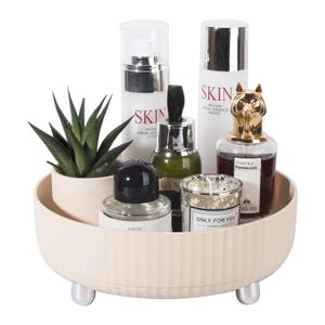 Anyoifax Makeup Perfume Organizer Tray 360 Degree Rotating Lazy Susan Skincare Lotion Organizer Spinning Cosmetics Storage for Dresser, Vanity, Bathroom Countertop, Small Beige (9 ")