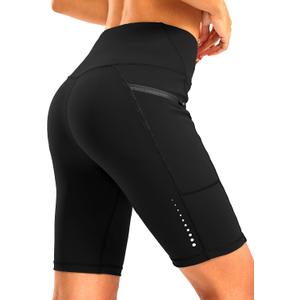 Women's High Waisted Biker Shorts 8" Running Workout Tummy Control Bike Spandex Shorts for Women Zipper Pockets (Black)