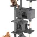 FDW | 54" Cat Tree Tower | Light Gray | Multi-Level Indoor Activity Center with Sisal Scratching Posts, Condos, Plush Perches, Hanging Cat Toys | Sturdy, Easy to Assemble | for Kittens & Adult Cats
