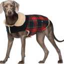Winter Coat for Small and Medium Dogs, Puppy Plaid Jacket, Cotton Coat for Cold Weather, Windproof Warm Dog Garments, Pet Thickened Outfits Indoor Outdoor, Red L