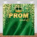 Prom Send Off Backdrop 10x10ft Green and Gold 2026 Graduation Photography Background Party Decorations Class of 2026 Congrats Grad Banner Photo Booth Props