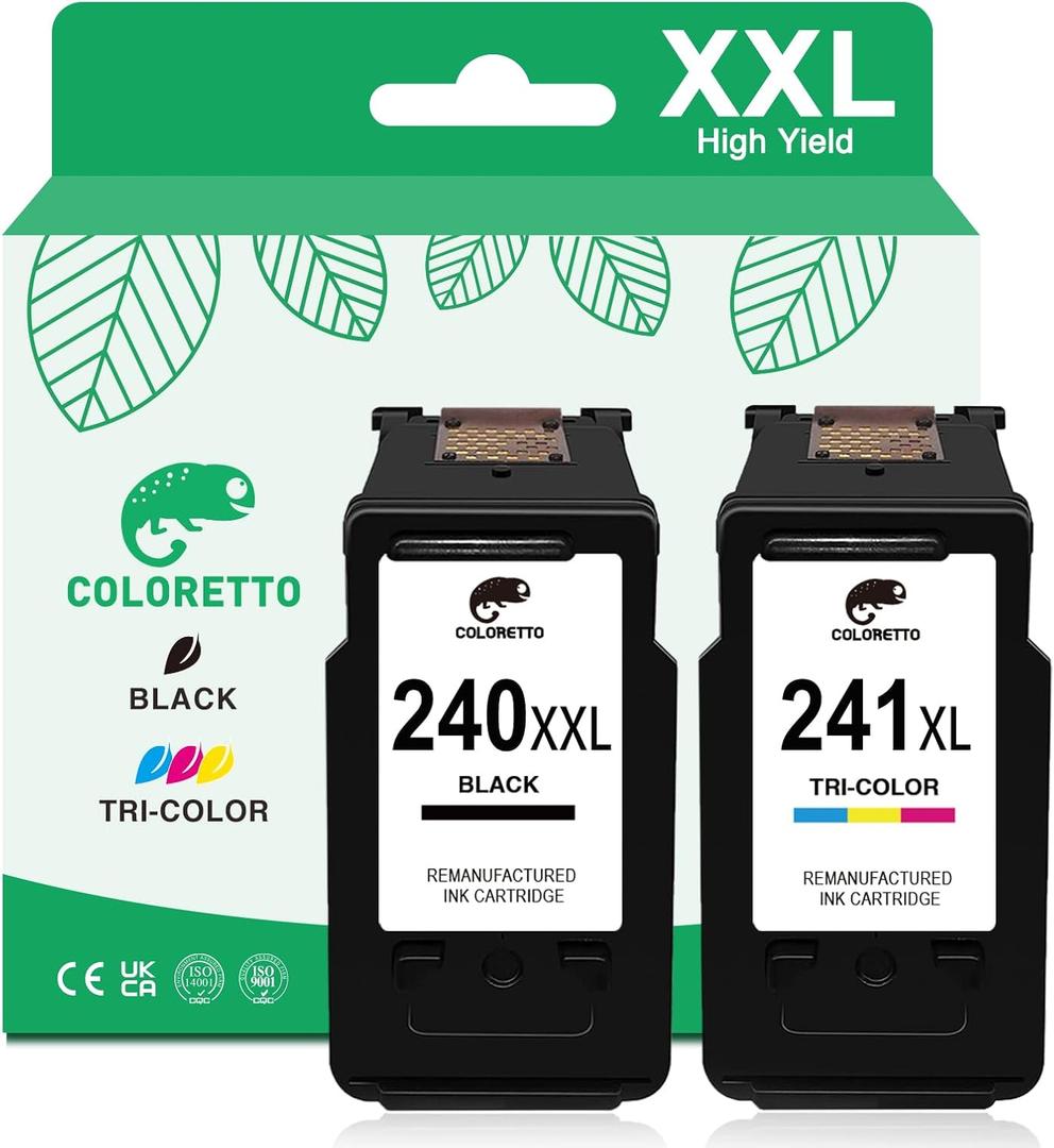 COLORETTO PG-240XL/CL-241XL Ink Cartridges for Canon 240XL 241XL Combo Pack, 240XL 241XL for Canon PIXMA MG3620 MG3600 TS5120 TS5100 MG3220 MG3520 MG2120 MX472 Printer Ink Replacement Black/Color