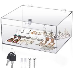 Wonderjune Clear Acrylic Locking Display Case with Keys Large Medication Lock Box Snack Fridge Lock Acrylic Figure Display Case Storage Box for Collectibles Figures Jewelry Toy(12.2" X 5.75" X 4.6")