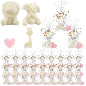 Demissle 20 Sets Safari Animal Baby Shower Soaps Favors for Guests Jungle Greeting Card Bath Gift for Birthday Party (animal, Pink)