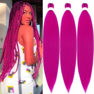 Magenta Braiding Hair Pre Stretched Pink Weave Bundles Hair Extensions for Braids 26 Inch Long Yaki Micro Hypoallergenic Knotless Colored Pink Crochet Box Braid (26 In 3 Packs)
