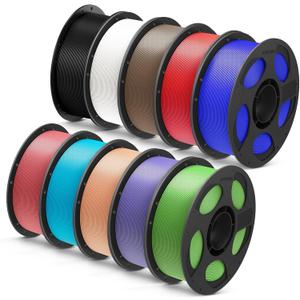 ANYCUBIC PLA Plus (PLA+), 3D Printer Filament 1.75mm Bundle, 1KG Reusable Spool, Black, White, Brown, Red, Blue, Pink, Tropical Turquoise, Peach Pink, Interstellar Violet, Spring Leaf, 10KG in Total