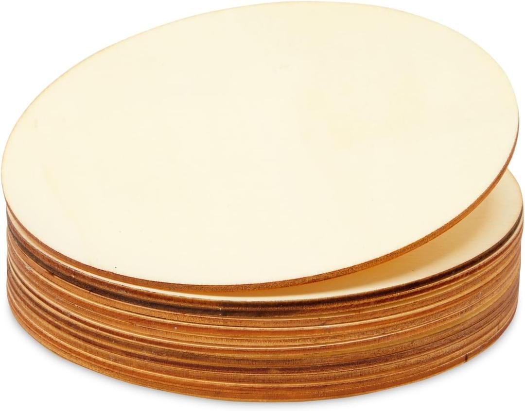 12 Pack 6 Inch Unfinished Wood Circles for Crafts, Blank Cutout Slices for Wood Burning, Engraving, Round Wooden Discs for DIY Coasters, Art Projects, 1/10 Inch Thick