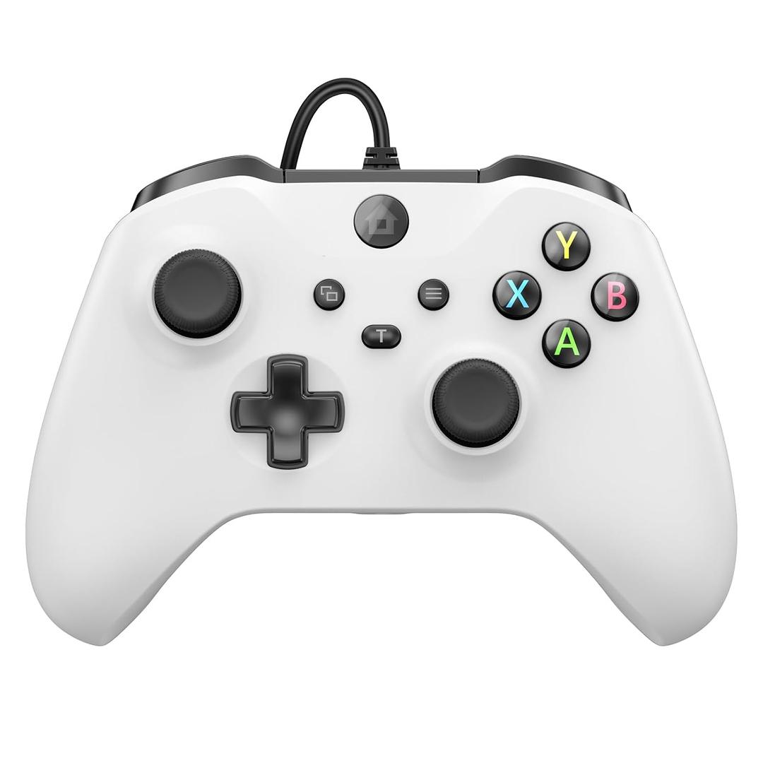 Kamylorus Wired Controller for X-BOX/PC, Hall Effect Joysticks&Triggers Gamepad with Turbo, 3.5mm Headphone Jack/Dual Vibration, Compatible with X-BOX One/S/X, X-BOX Series S/X, PC, IOS, Android Platforms(White, 7.2ft)