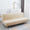 Futon Slipcover Velvet Stretch Armless Sofa Cover Elastic Washable Couch Sofa Furniture Protector for Folding Futon Moving Sofa Bed Without Armrests (Velvet Beige)