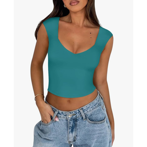 REORIA Women's Trendy Butsmooth® Sexy Casual V Neck Double Lined Sleeveless Slimming Going Out Crop Tank Top, Size XXL