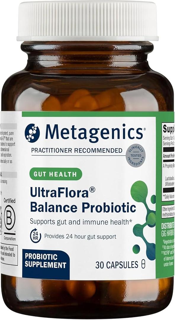 Metagenics UltraFlora Balance Probiotic - Shelf-Stable Daily Gut Health Supplement for Digestive & Immune Support* - Non-GMO & Gluten-Free - 30 Capsules (30 Count (Pack of 1))