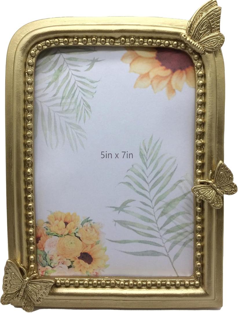Hand Crafted Antique Gold 5x7 Inch Resin Photo Frame for Home Décor
