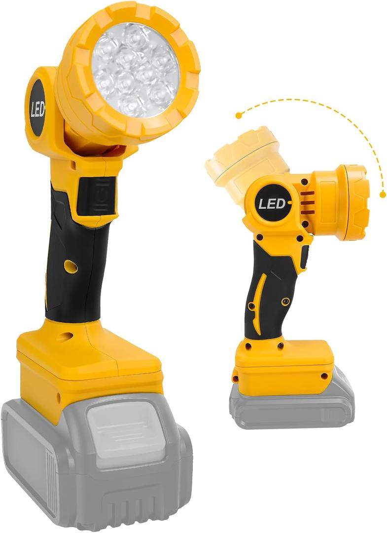 LouSdZoke Cordless Work Light for DeWalt 20V Battery, 500LM Flashlight LED Work Light with Two-Speed Adjustment and 140Pivoting Head for Jobsite, Camping, Emergency