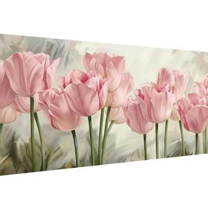 YALKIN Square 5D Diamond Painting Kits for Adults, Large Tulip Flowers Diamond Art Kits Full Drill Diamond Painting Kit for Adult Beginners, DIY Picture Art for Home Wall Decor 40x70CM/15.8x27.6in (Pink)