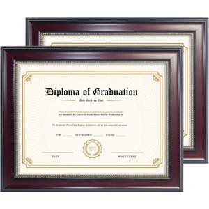 GraduationMall 11x14 Diploma Frame with Navy over Gold Mat or Display 15x18 Certificate without Mat,Solid Wood & Tempered Glass,Cherry Finish with Gold Trim