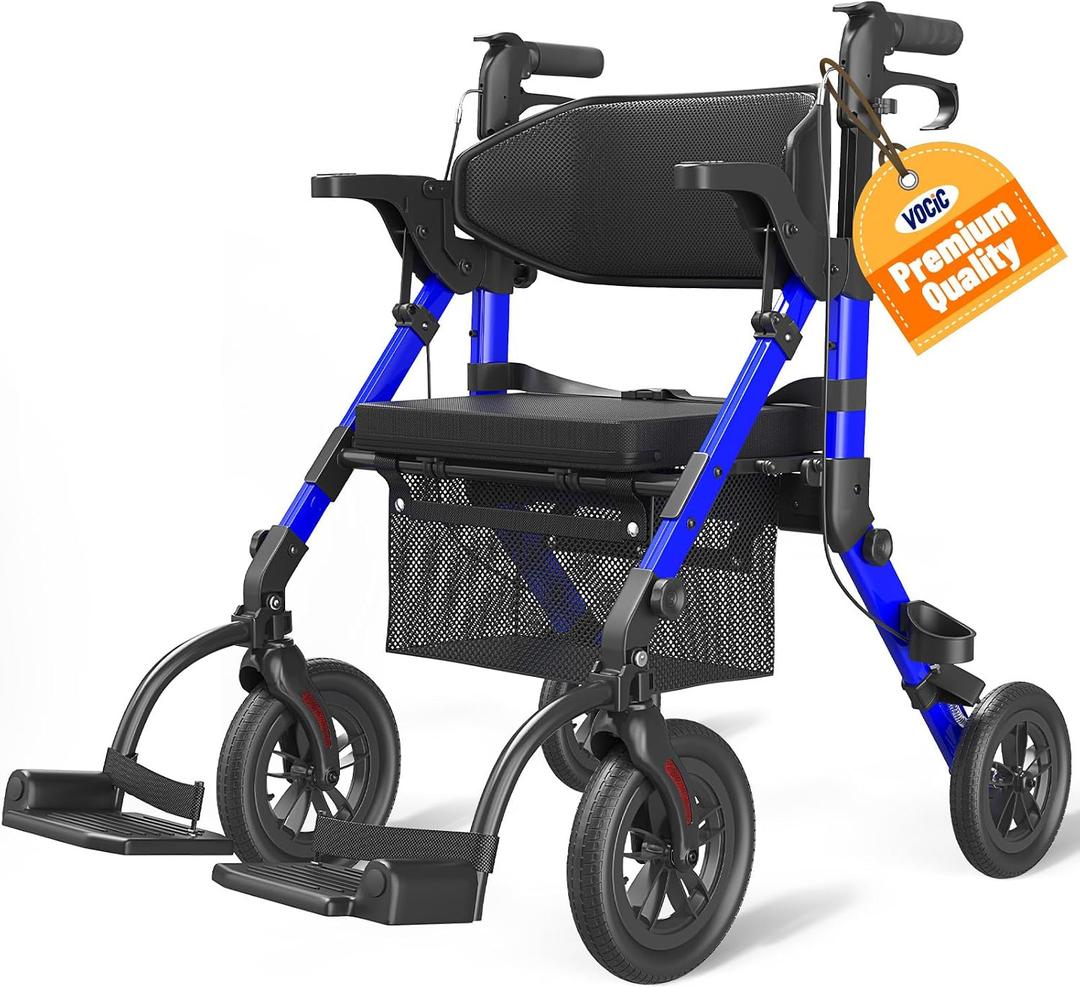 VOCIC Z51 Walker for Seniors, 2 in 1 Walker Wheelchair Combo, All Terrain
