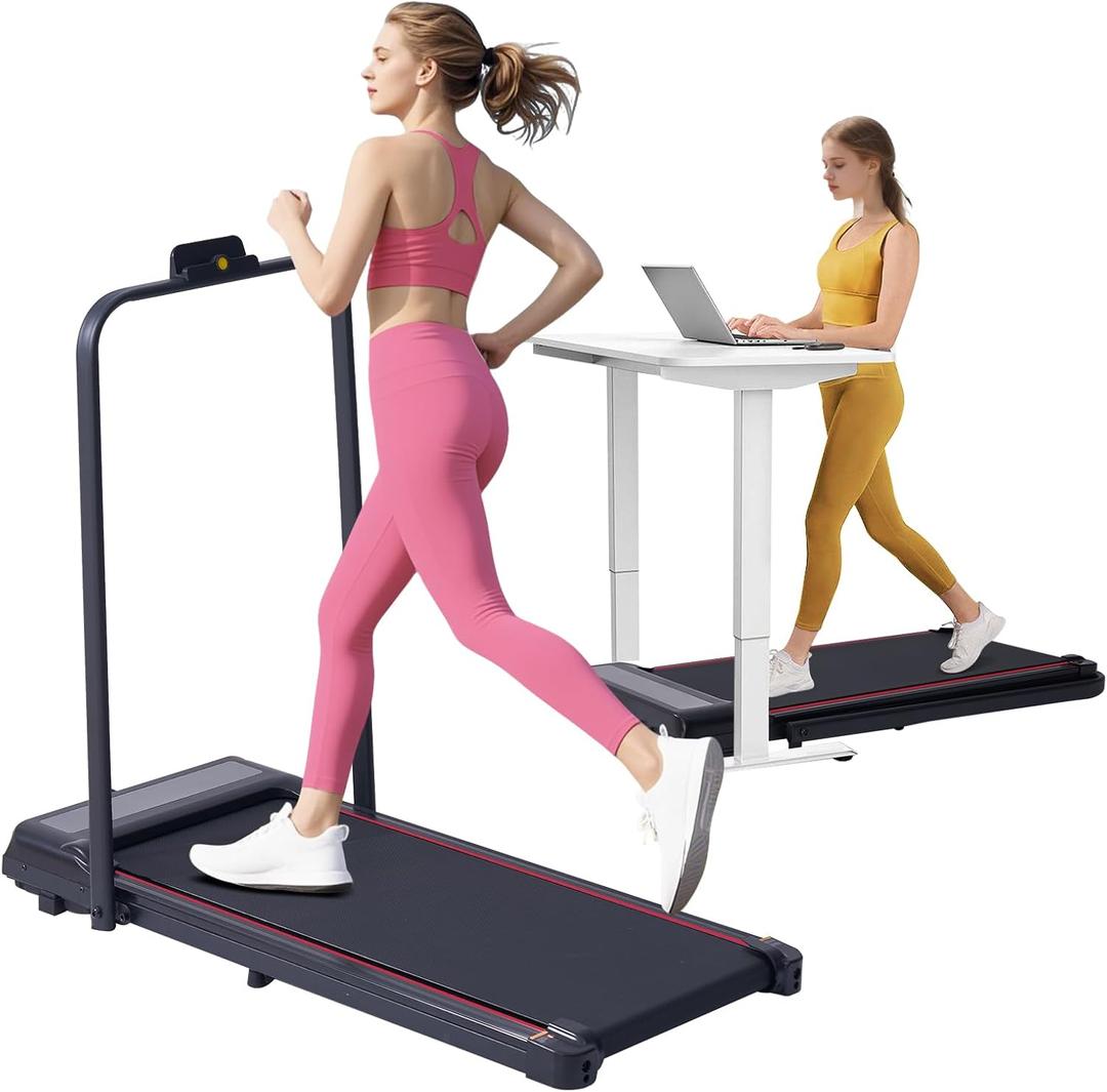 Walking Pad with Handle Bar, 3.0HP Walking Pad Treadmill with Handles, 3 in 1 Portable Under Desk Treadmills for Home Small Space, Foldable Folding Home Treadmill with Remote Control, 300LBS Capacity (Flag Red)
