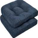 downluxe Chair Cushions for Dining Chairs 2 Pack, Tufted Indoor Chair Pads with Non-Slip Bottom, U-Shaped Kitchen Chair Cushions, 17"x17"x4", Navy