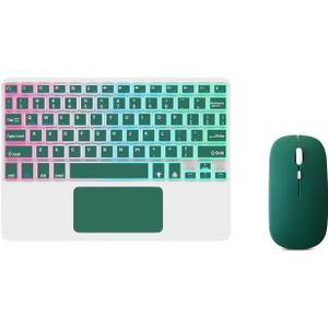 Ultra-Slim Bluetooth Keyboard with Built-in Touchpad and Mouse Portable Mini Wireless Keyboard Rechargeable 7-Color Backlit for Apple iPad iPhone Samsung Tablet iPhone Smartphone iOS Android Windows (green hill)